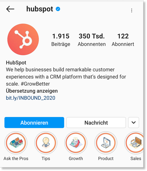 Instagram Business Profil: hubspot
