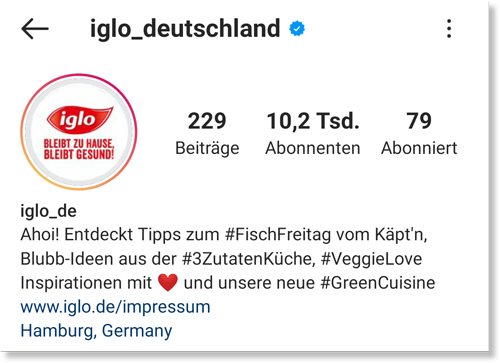 Instagram Business Profil: iglo
