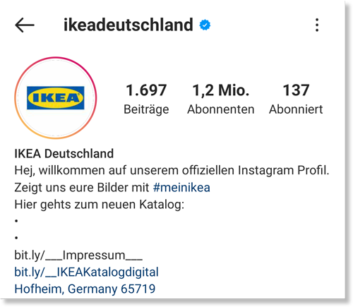Instagram Business Profil: ikea